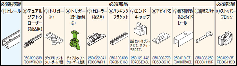 FD80 デュアルソフトクローザー仕様 上ローラー木口堀込 部品